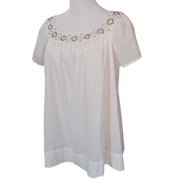 NEW CHARTER CLUB Artsy Beaded Blouse Peasant Top M Cotton Boho Fresh Breathable - Picture 9 of 11